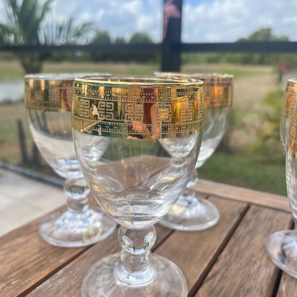 Vintage J Preziosi "Lavorato a Mano" Wine Glasses Gold Band Rim Set of 4 Italy - Picture 4 of 13